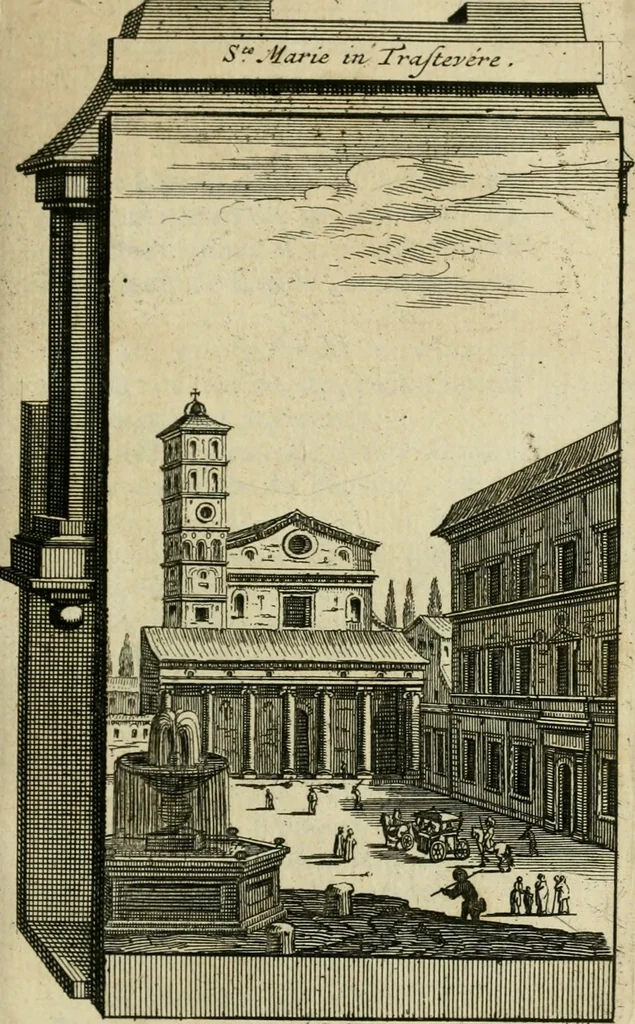 An illustration from Rome moderne : premiére ville de l'Europe : avec toutes ses magnificences et ses delices : nouvellement & très-exactement décrite ... : ce qui est suivi d'une description très-exacte du gouvernement & de l'Etat de Rome, aussi bien que des fonctions publiques du Pape & de tous ceux qui ont des emplois auprès de lui ... : le tout divisé en six tomes, 1713, leaf 384
