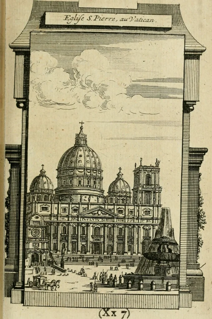 An illustration from Rome moderne : premiére ville de l'Europe : avec toutes ses magnificences et ses delices : nouvellement & très-exactement décrite ... : ce qui est suivi d'une description très-exacte du gouvernement & de l'Etat de Rome, aussi bien que des fonctions publiques du Pape & de tous ceux qui ont des emplois auprès de lui ... : le tout divisé en six tomes, 1713, leaf 460