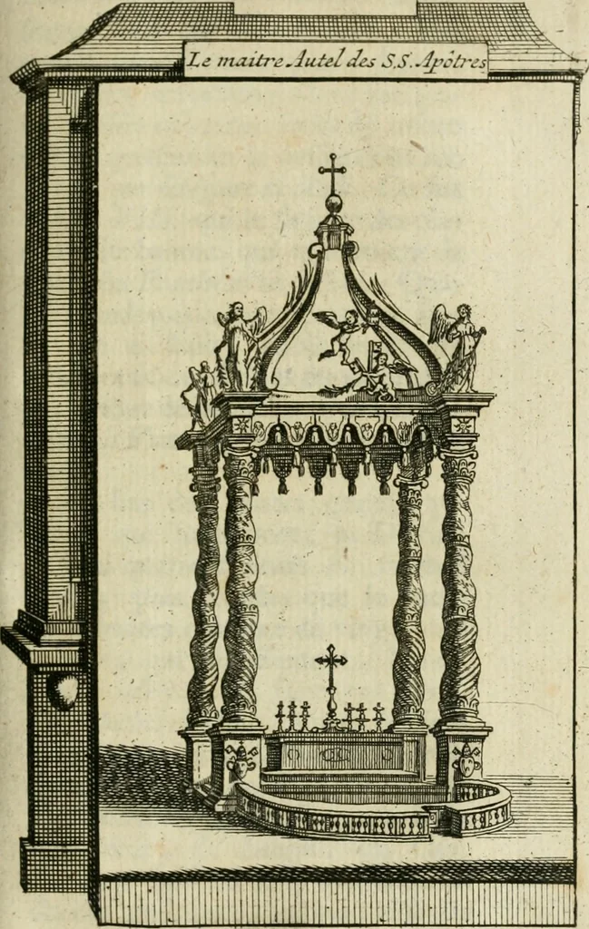 An illustration from Rome moderne : premiére ville de l'Europe : avec toutes ses magnificences et ses delices : nouvellement & très-exactement décrite ... : ce qui est suivi d'une description très-exacte du gouvernement & de l'Etat de Rome, aussi bien que des fonctions publiques du Pape & de tous ceux qui ont des emplois auprès de lui ... : le tout divisé en six tomes, 1713, leaf 486