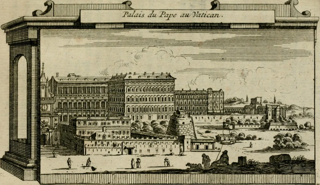 An illustration from Rome moderne : premiére ville de l'Europe : avec toutes ses magnificences et ses delices : nouvellement & très-exactement décrite ... : ce qui est suivi d'une description très-exacte du gouvernement & de l'Etat de Rome, aussi bien que des fonctions publiques du Pape & de tous ceux qui ont des emplois auprès de lui ... : le tout divisé en six tomes, 1713, leaf 531