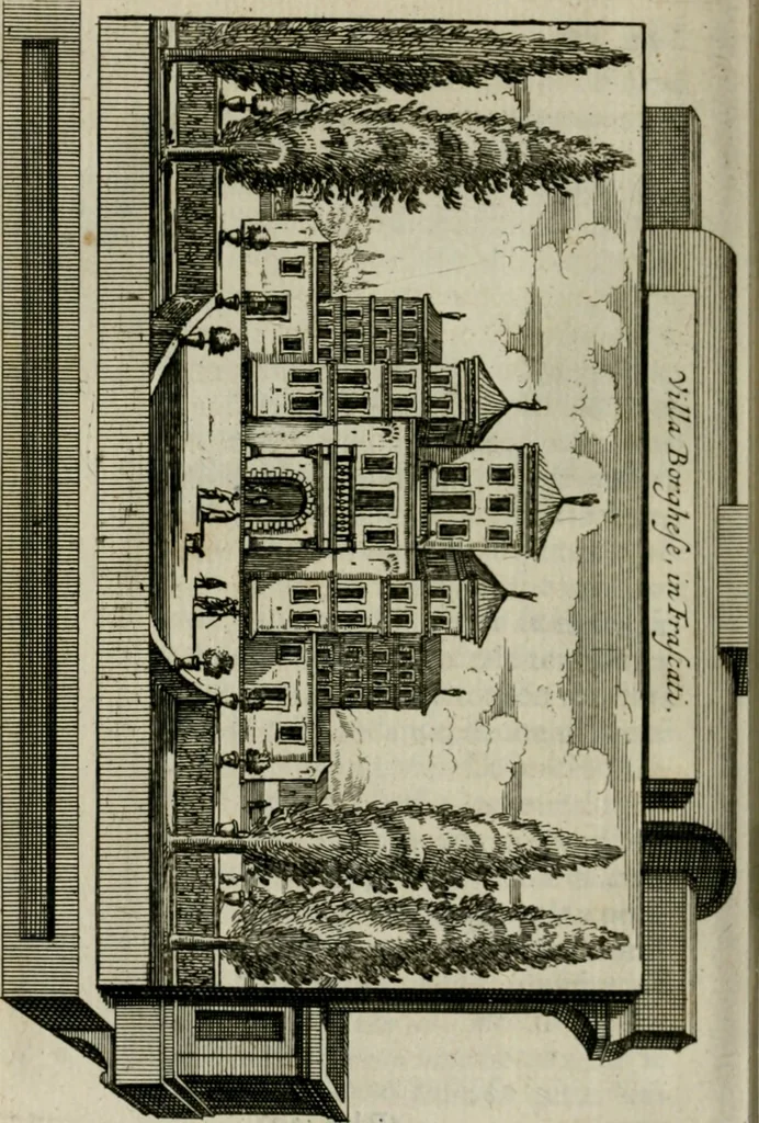 An illustration from Rome moderne : premiére ville de l'Europe : avec toutes ses magnificences et ses delices : nouvellement & très-exactement décrite ... : ce qui est suivi d'une description très-exacte du gouvernement & de l'Etat de Rome, aussi bien que des fonctions publiques du Pape & de tous ceux qui ont des emplois auprès de lui ... : le tout divisé en six tomes, 1713, leaf 587