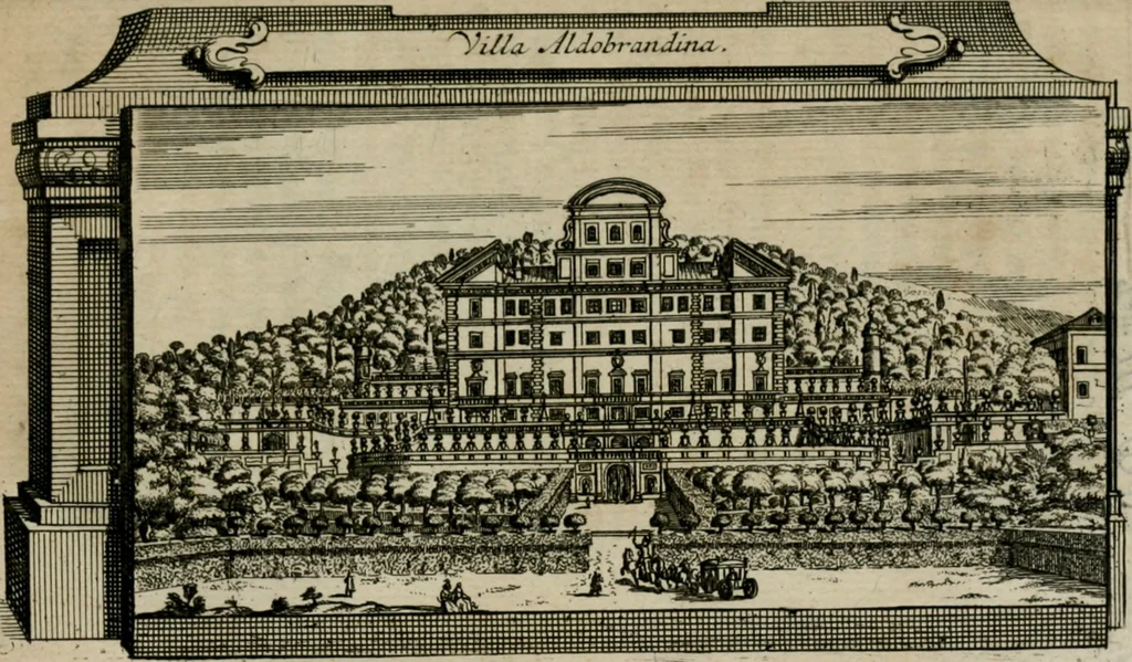 An illustration from Rome moderne : premiére ville de l'Europe : avec toutes ses magnificences et ses delices : nouvellement & très-exactement décrite ... : ce qui est suivi d'une description très-exacte du gouvernement & de l'Etat de Rome, aussi bien que des fonctions publiques du Pape & de tous ceux qui ont des emplois auprès de lui ... : le tout divisé en six tomes, 1713, leaf 59