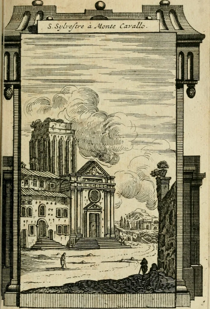 An illustration from Rome moderne : premiére ville de l'Europe : avec toutes ses magnificences et ses delices : nouvellement & très-exactement décrite ... : ce qui est suivi d'une description très-exacte du gouvernement & de l'Etat de Rome, aussi bien que des fonctions publiques du Pape & de tous ceux qui ont des emplois auprès de lui ... : le tout divisé en six tomes, 1713, leaf 62
