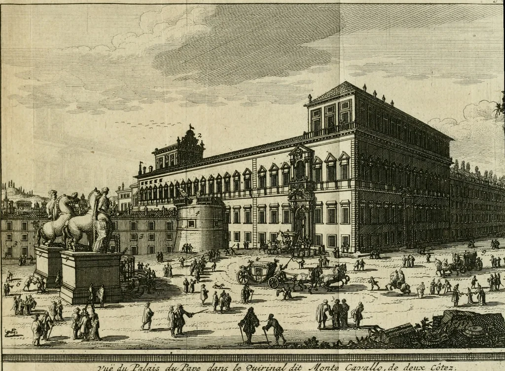 An illustration from Rome moderne : premiére ville de l'Europe : avec toutes ses magnificences et ses delices : nouvellement & très-exactement décrite ... : ce qui est suivi d'une description très-exacte du gouvernement & de l'Etat de Rome, aussi bien que des fonctions publiques du Pape & de tous ceux qui ont des emplois auprès de lui ... : le tout divisé en six tomes, 1713, leaf 74