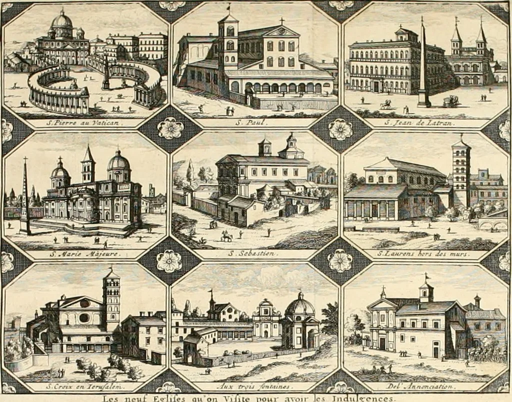 An illustration from Rome moderne : premiére ville de l'Europe : avec toutes ses magnificences et ses delices : nouvellement & très-exactement décrite ... : ce qui est suivi d'une description très-exacte du gouvernement & de l'Etat de Rome, aussi bien que des fonctions publiques du Pape & de tous ceux qui ont des emplois auprès de lui ... : le tout divisé en six tomes, 1713, leaf 407