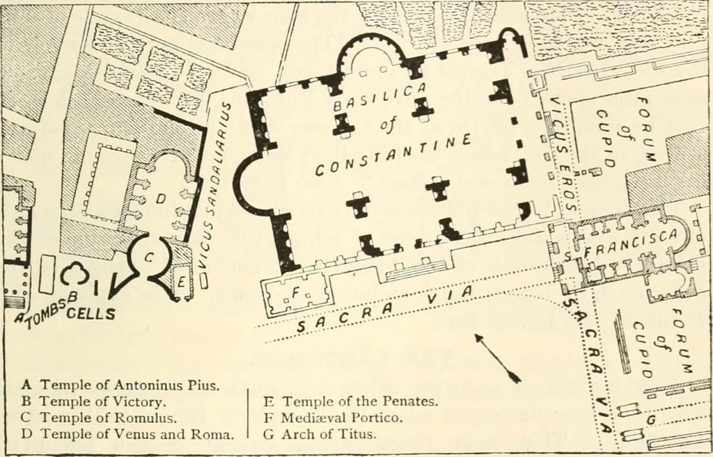 An illustration from Rambles in Rome; an archaeological and historical guide to the museums, galleries, villas, churches, and antiquities of Rome and the Campagna, 1911, leaf 102