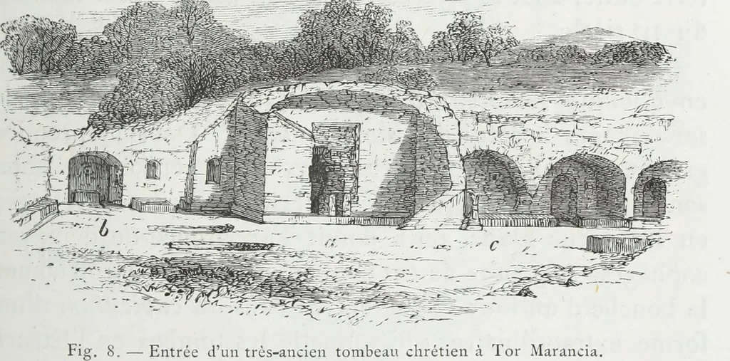 An illustration from Rome souterraine : resume des decouvertes de M. de Rossi dans les catacombes romaines, et en particulier dans le cimetiere de Calliste, 1872, leaf 126