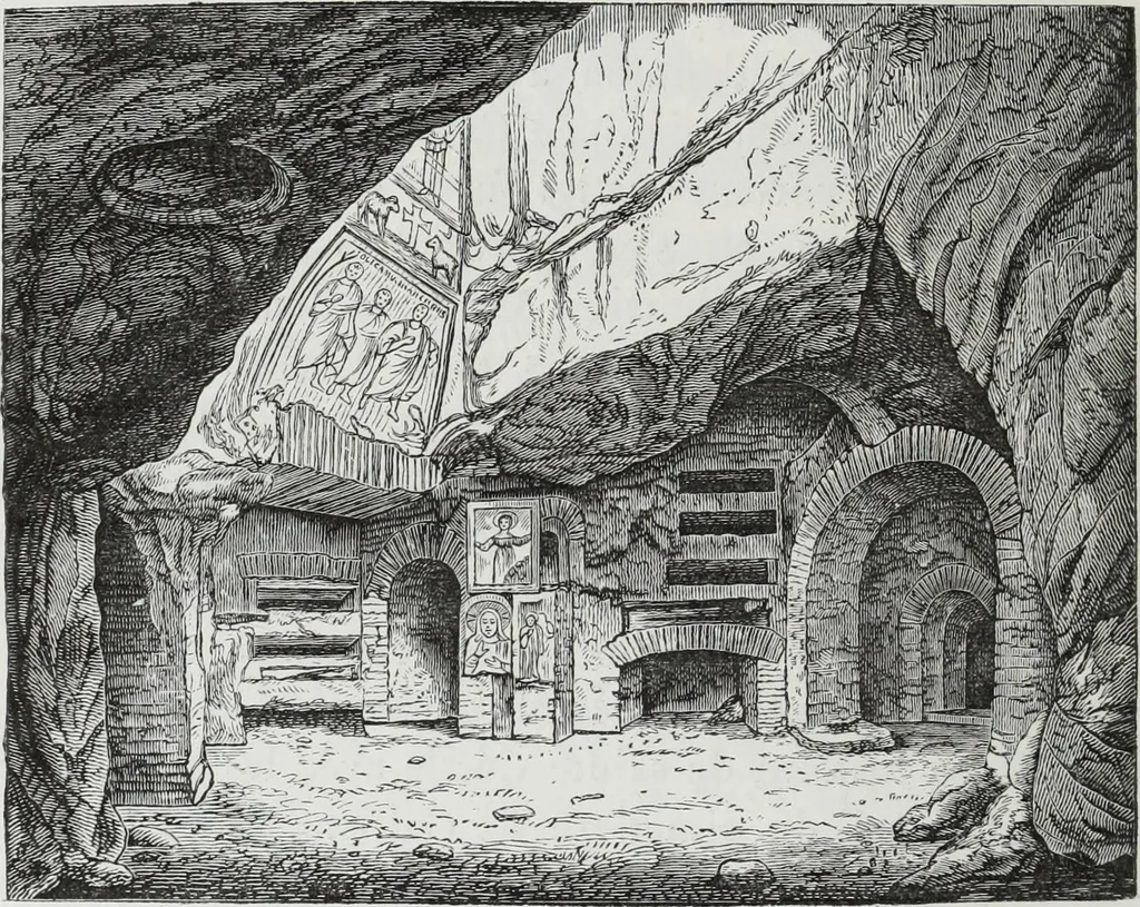 An illustration from Rome souterraine : resume des decouvertes de M. de Rossi dans les catacombes romaines, et en particulier dans le cimetiere de Calliste, 1872, leaf 241