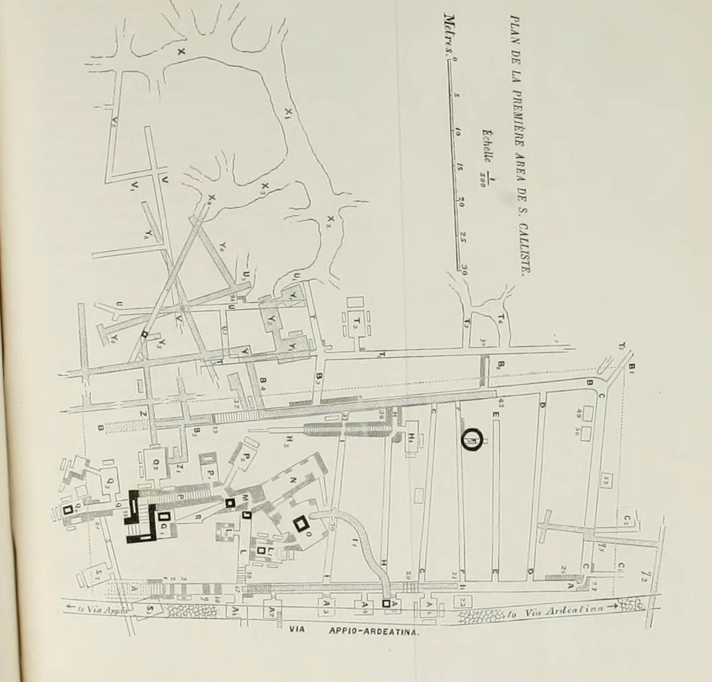 An illustration from Rome souterraine : resume des decouvertes de M. de Rossi dans les catacombes romaines, et en particulier dans le cimetiere de Calliste, 1872, leaf 270