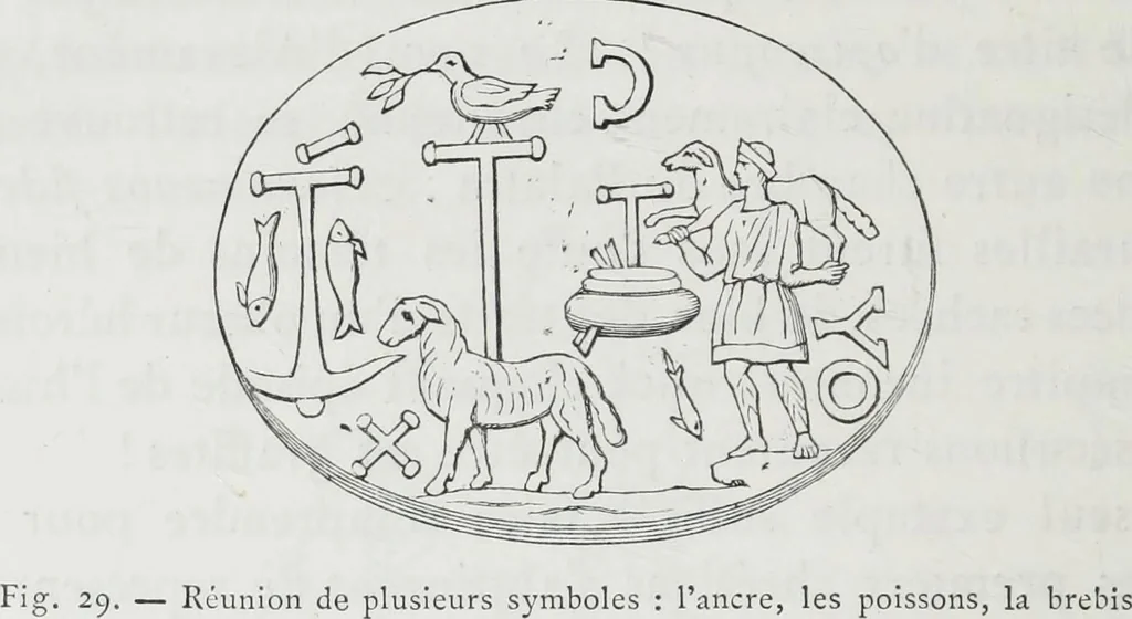 An illustration from Rome souterraine : resume des decouvertes de M. de Rossi dans les catacombes romaines, et en particulier dans le cimetiere de Calliste, 1872, leaf 331