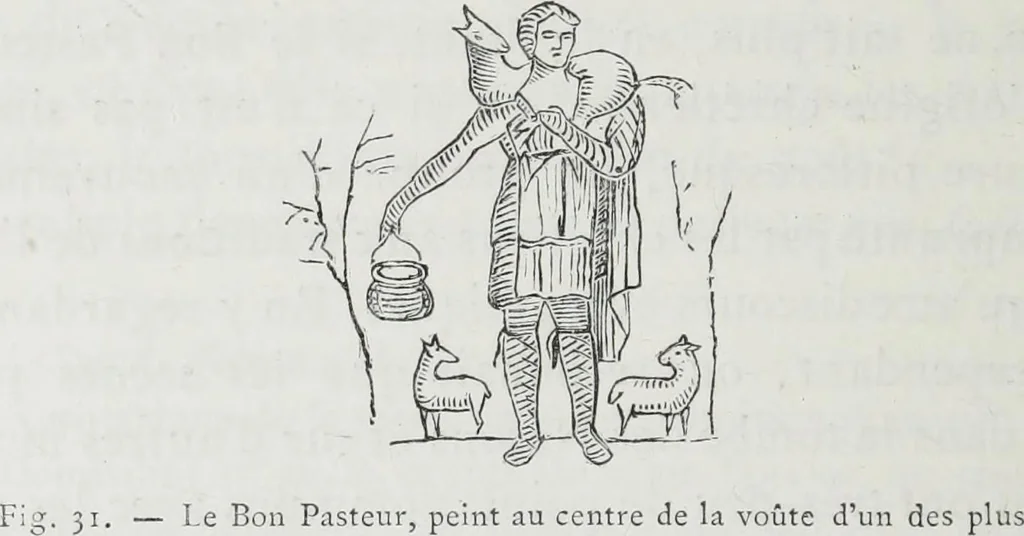 An illustration from Rome souterraine : resume des decouvertes de M. de Rossi dans les catacombes romaines, et en particulier dans le cimetiere de Calliste, 1872, leaf 337
