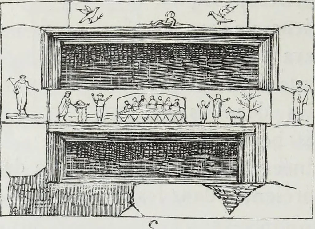 An illustration from Rome souterraine : resume des decouvertes de M. de Rossi dans les catacombes romaines, et en particulier dans le cimetiere de Calliste, 1872, leaf 367