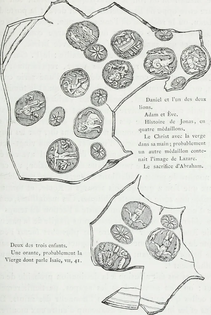 An illustration from Rome souterraine : resume des decouvertes de M. de Rossi dans les catacombes romaines, et en particulier dans le cimetiere de Calliste, 1872, leaf 398
