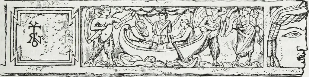 An illustration from Rome souterraine : resume des decouvertes de M. de Rossi dans les catacombes romaines, et en particulier dans le cimetiere de Calliste, 1872, leaf 408