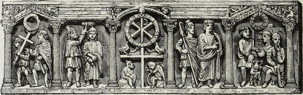An illustration from Rome souterraine : resume des decouvertes de M. de Rossi dans les catacombes romaines, et en particulier dans le cimetiere de Calliste, 1872, leaf 419