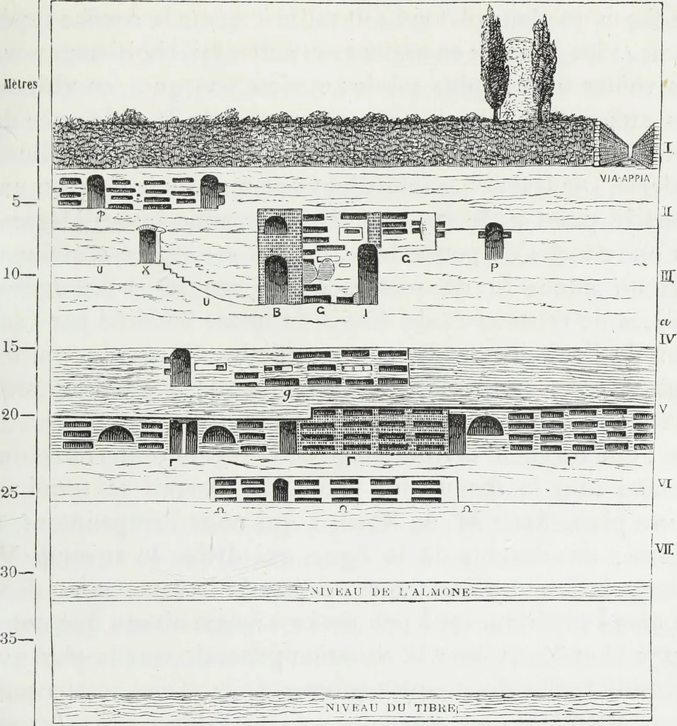 An illustration from Rome souterraine : resume des decouvertes de M. de Rossi dans les catacombes romaines, et en particulier dans le cimetiere de Calliste, 1872, leaf 450
