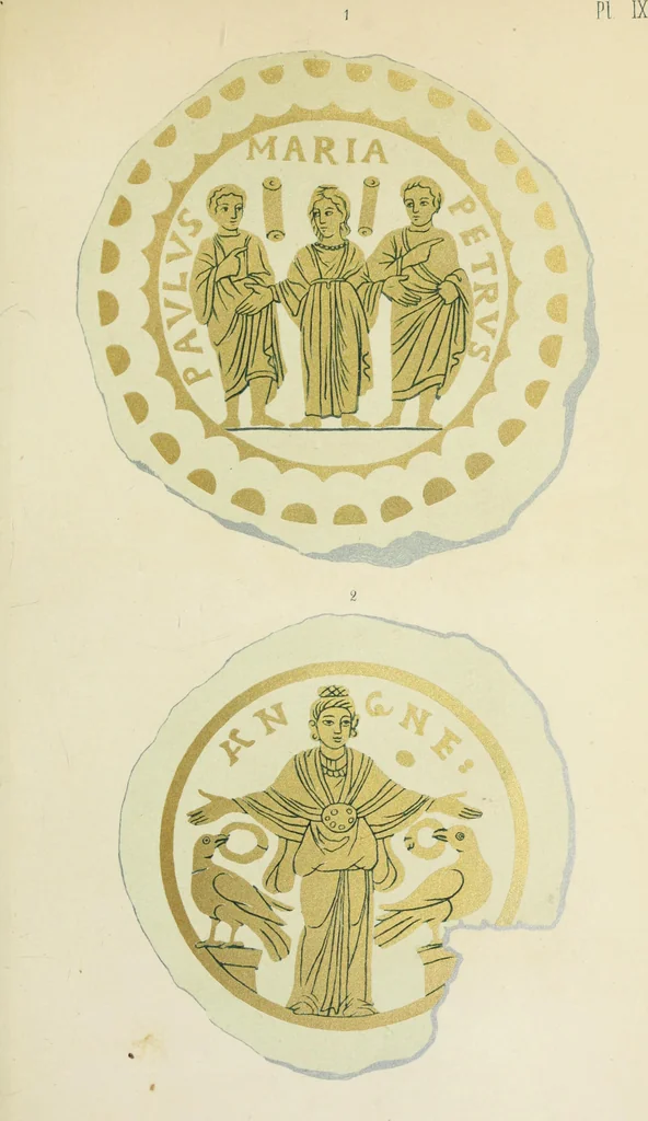 An illustration from Rome souterraine : resume des decouvertes de M. de Rossi dans les catacombes romaines, et en particulier dans le cimetiere de Calliste, 1872, leaf 566