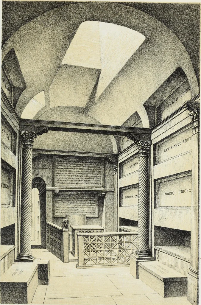 An illustration from Rome souterraine : resume des decouvertes de M. de Rossi dans les catacombes romaines, et en particulier dans le cimetiere de Calliste, 1872, leaf 578
