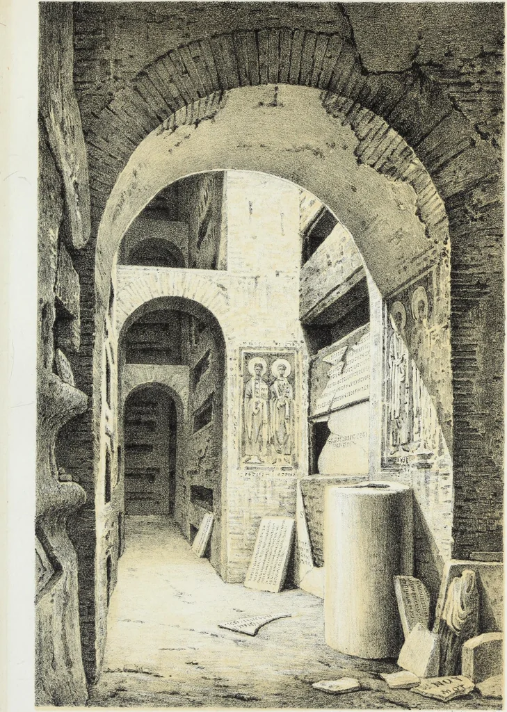 An illustration from Rome souterraine : resume des decouvertes de M. de Rossi dans les catacombes romaines, et en particulier dans le cimetiere de Calliste, 1872, leaf 580