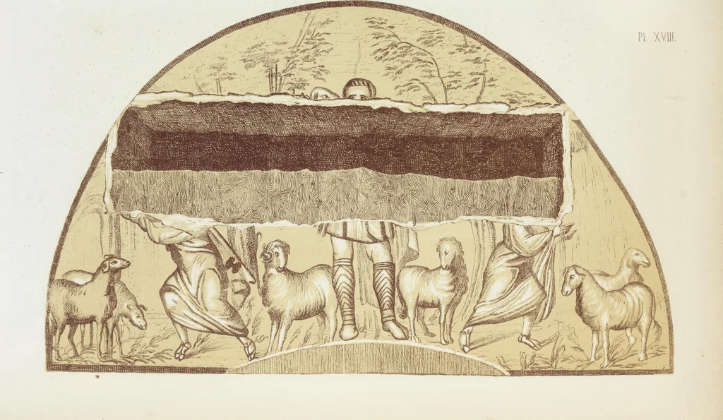 An illustration from Rome souterraine : resume des decouvertes de M. de Rossi dans les catacombes romaines, et en particulier dans le cimetiere de Calliste, 1872, leaf 584