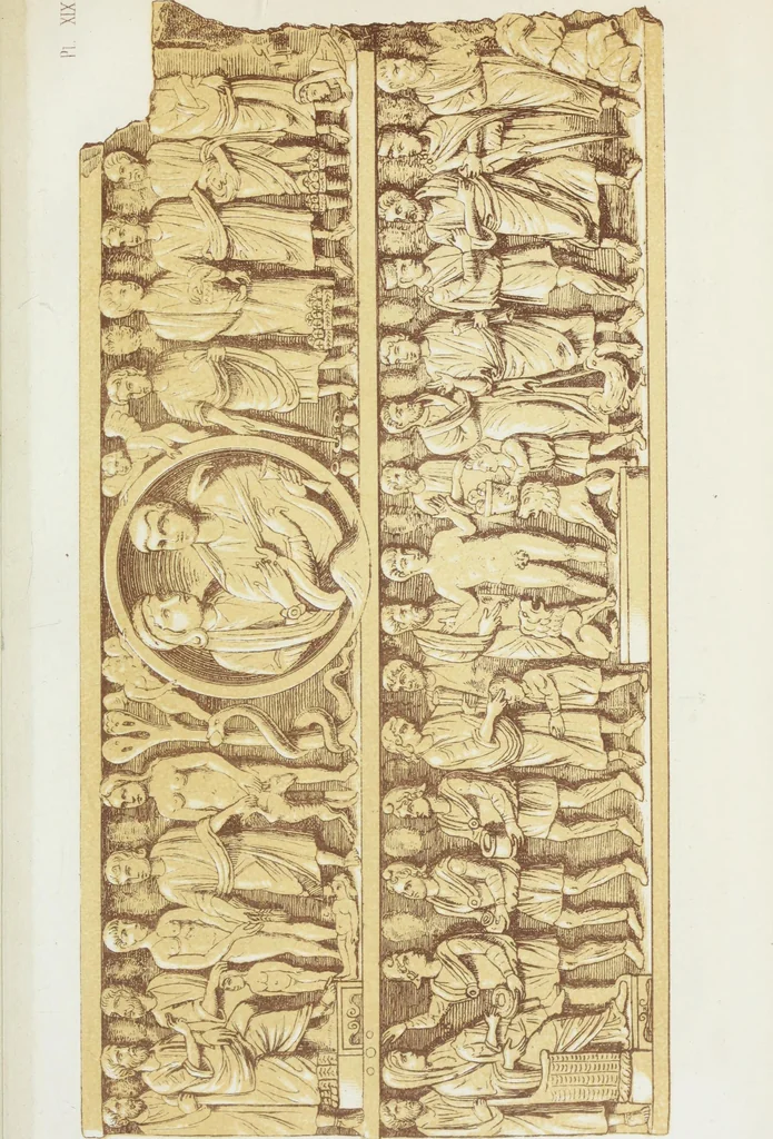 An illustration from Rome souterraine : resume des decouvertes de M. de Rossi dans les catacombes romaines, et en particulier dans le cimetiere de Calliste, 1872, leaf 586