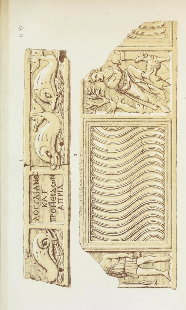 An illustration from Rome souterraine : resume des decouvertes de M. de Rossi dans les catacombes romaines, et en particulier dans le cimetiere de Calliste, 1872, leaf 588