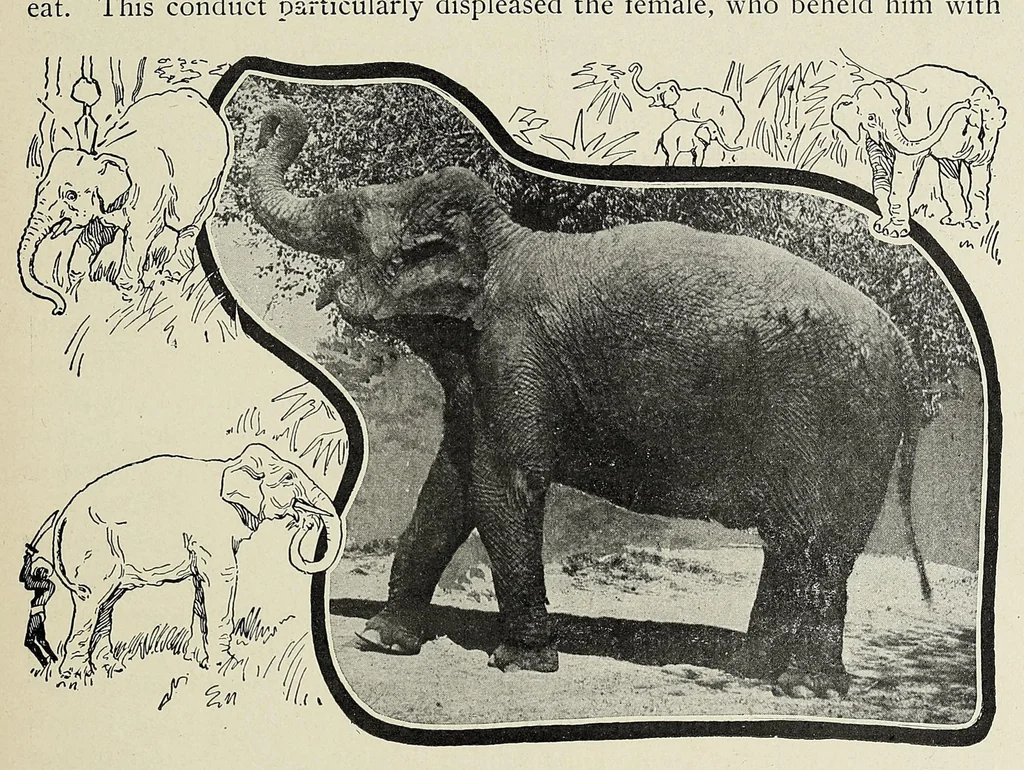 An illustration from Roosevelt in Africa : graphic account of the world's most renowned hunter in the wilds of Africa, his unerring aim and wonderful ability as a hunter, encounters with lions, tigers, elephants and other wild beasts of the jungle : containing also a complete history and study of wild animals of the world, their appearance, habits, traits of character and every detail of their wild life, with thrilling and exciting experiences of hunters of big game in all parts of the globe, including mortal combats between ferocious wild animals, dangerous and daring exploits, and hair-breadth escapes, 1909, leaf 181
