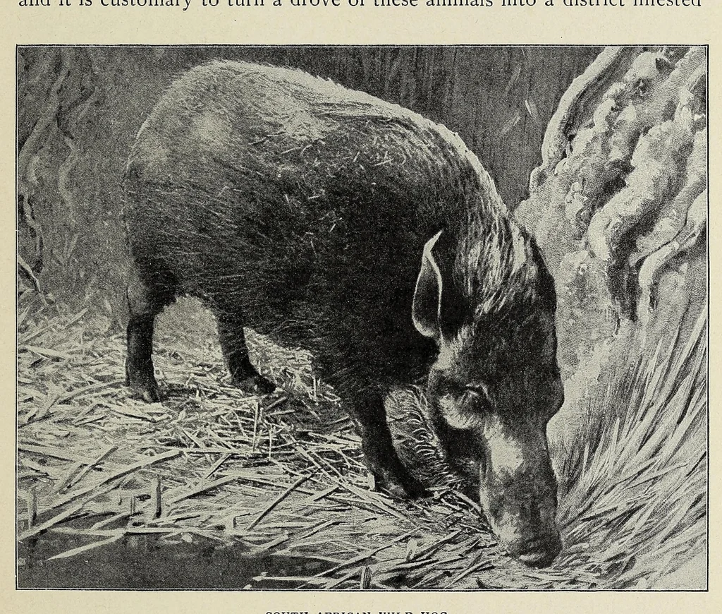 An illustration from Roosevelt in Africa : graphic account of the world's most renowned hunter in the wilds of Africa, his unerring aim and wonderful ability as a hunter, encounters with lions, tigers, elephants and other wild beasts of the jungle : containing also a complete history and study of wild animals of the world, their appearance, habits, traits of character and every detail of their wild life, with thrilling and exciting experiences of hunters of big game in all parts of the globe, including mortal combats between ferocious wild animals, dangerous and daring exploits, and hair-breadth escapes, 1909, leaf 233