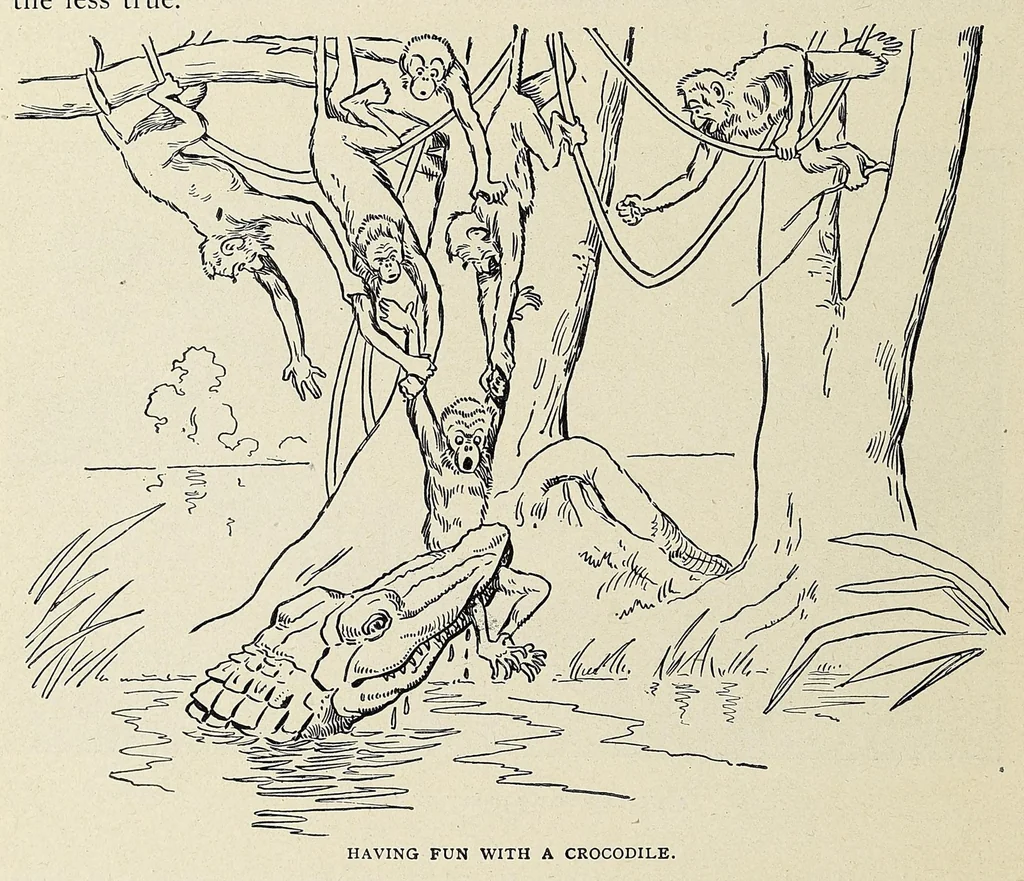 An illustration from Roosevelt in Africa : graphic account of the world's most renowned hunter in the wilds of Africa, his unerring aim and wonderful ability as a hunter, encounters with lions, tigers, elephants and other wild beasts of the jungle : containing also a complete history and study of wild animals of the world, their appearance, habits, traits of character and every detail of their wild life, with thrilling and exciting experiences of hunters of big game in all parts of the globe, including mortal combats between ferocious wild animals, dangerous and daring exploits, and hair-breadth escapes, 1909, leaf 260