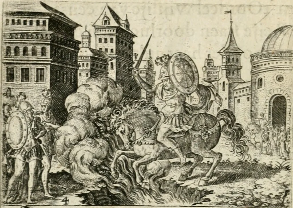 An illustration from Bellerophon, of, Lust tot vvysheyd : begrijpende veel zeedighe, stichtlijcke en leerlijcke sinne-beelden met haere verklaringhen, 1614, leaf 13