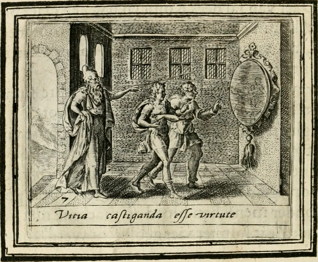 An illustration from Bellerophon, of, Lust tot vvysheyd : begrijpende veel zeedighe, stichtlijcke en leerlijcke sinne-beelden met haere verklaringhen, 1614, leaf 15