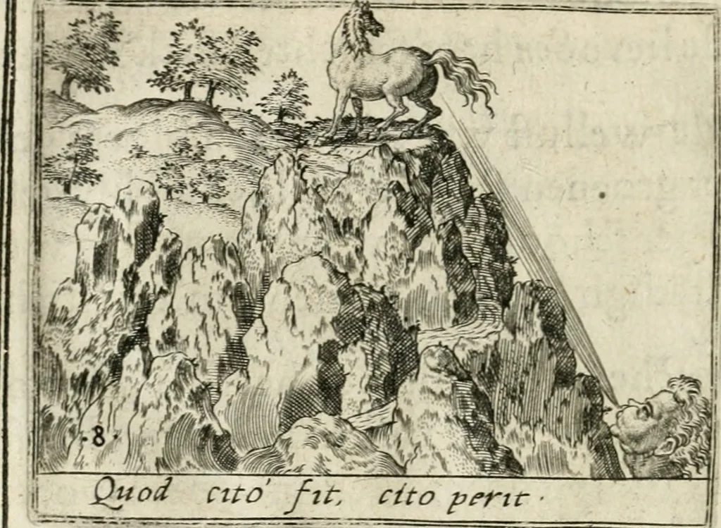 An illustration from Bellerophon, of, Lust tot vvysheyd : begrijpende veel zeedighe, stichtlijcke en leerlijcke sinne-beelden met haere verklaringhen, 1614, leaf 19