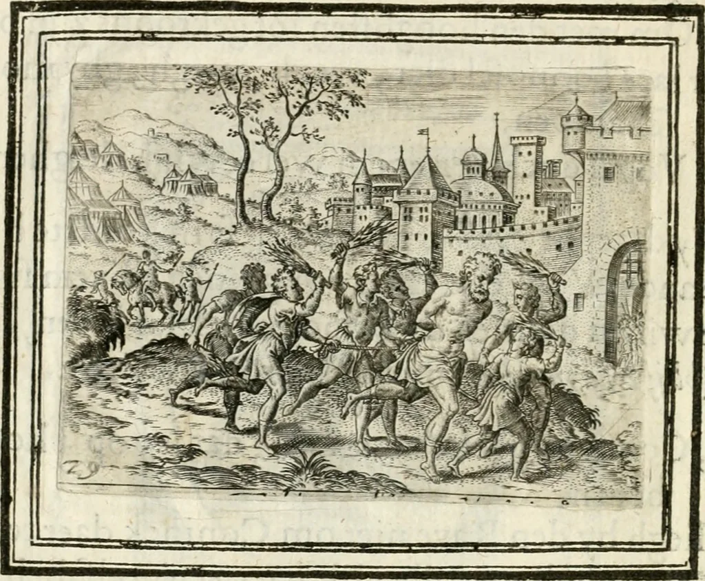 An illustration from Bellerophon, of, Lust tot vvysheyd : begrijpende veel zeedighe, stichtlijcke en leerlijcke sinne-beelden met haere verklaringhen, 1614, leaf 61