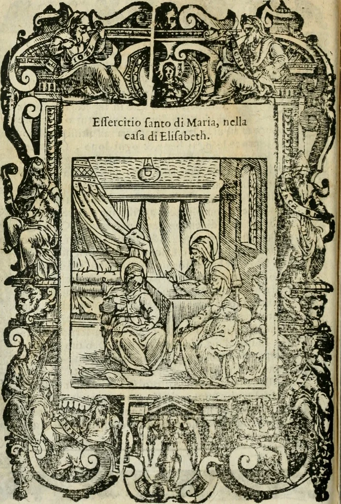 An illustration from Rosario della gloriosa Vergine Maria : con le stationi, & indulgentie delle chiese di Roma per tutto l'anno : di nuouo stampato, & ricorretto con nuoue & belle figure adornato, 1591, leaf 103