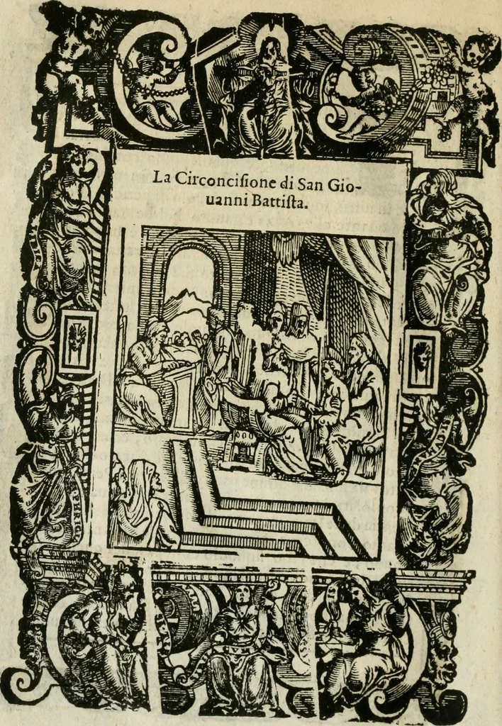 An illustration from Rosario della gloriosa Vergine Maria : con le stationi, & indulgentie delle chiese di Roma per tutto l'anno : di nuouo stampato, & ricorretto con nuoue & belle figure adornato, 1591, leaf 107