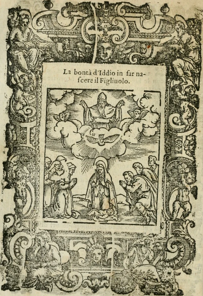 An illustration from Rosario della gloriosa Vergine Maria : con le stationi, & indulgentie delle chiese di Roma per tutto l'anno : di nuouo stampato, & ricorretto con nuoue & belle figure adornato, 1591, leaf 113