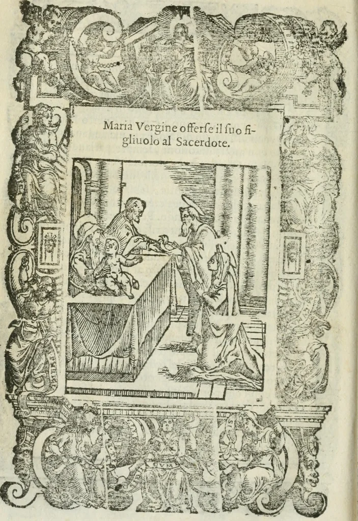 An illustration from Rosario della gloriosa Vergine Maria : con le stationi, & indulgentie delle chiese di Roma per tutto l'anno : di nuouo stampato, & ricorretto con nuoue & belle figure adornato, 1591, leaf 139