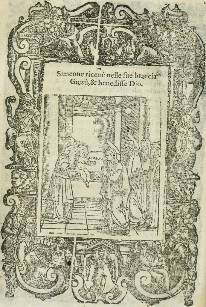 An illustration from Rosario della gloriosa Vergine Maria : con le stationi, & indulgentie delle chiese di Roma per tutto l'anno : di nuouo stampato, & ricorretto con nuoue & belle figure adornato, 1591, leaf 141