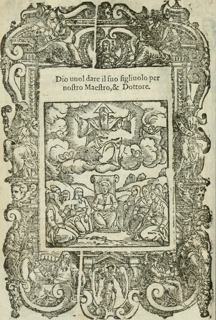 An illustration from Rosario della gloriosa Vergine Maria : con le stationi, & indulgentie delle chiese di Roma per tutto l'anno : di nuouo stampato, & ricorretto con nuoue & belle figure adornato, 1591, leaf 157