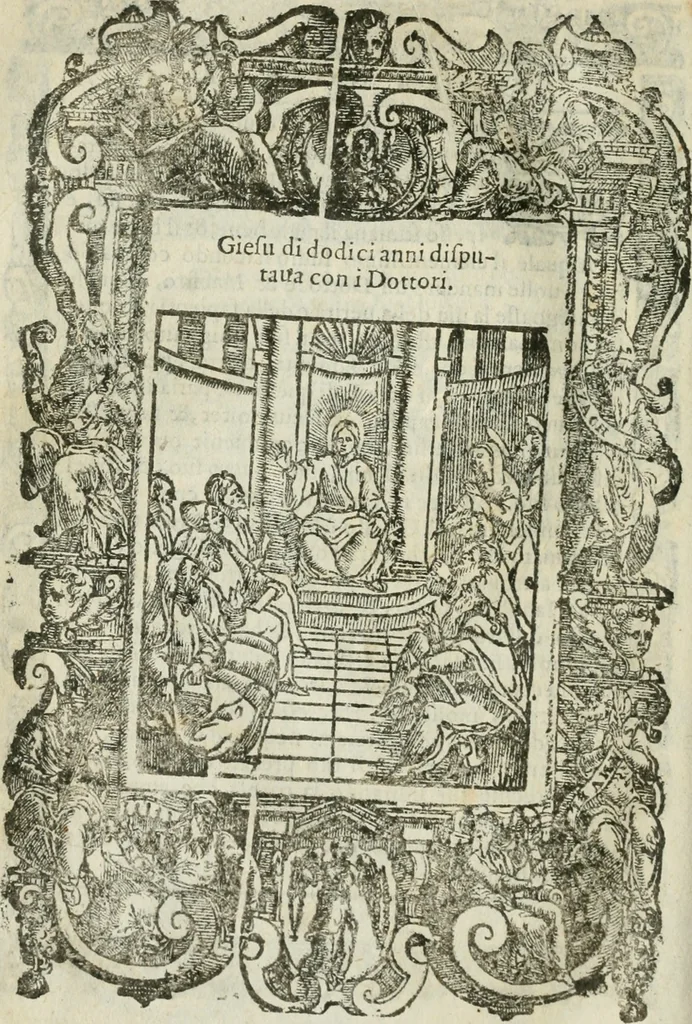 An illustration from Rosario della gloriosa Vergine Maria : con le stationi, & indulgentie delle chiese di Roma per tutto l'anno : di nuouo stampato, & ricorretto con nuoue & belle figure adornato, 1591, leaf 159