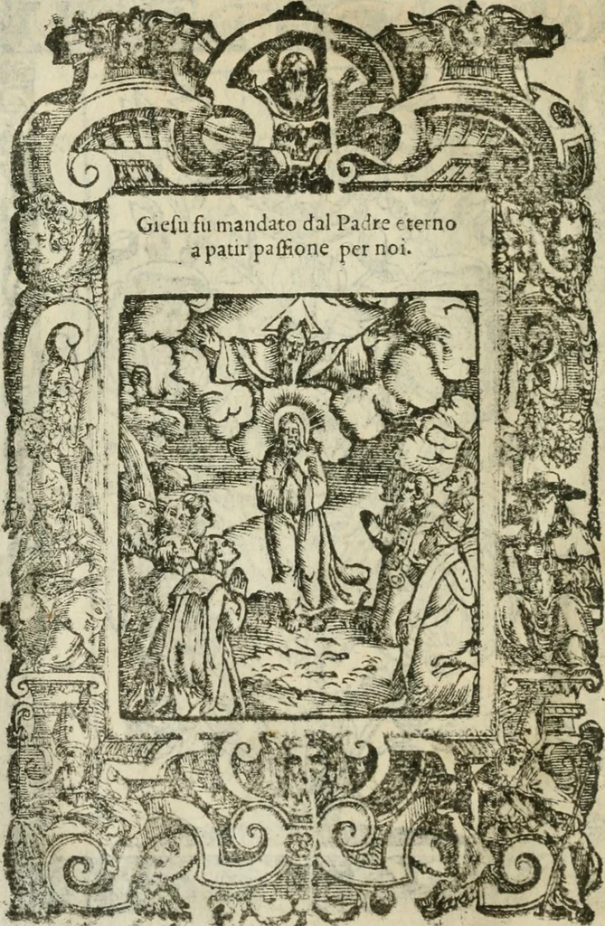 An illustration from Rosario della gloriosa Vergine Maria : con le stationi, & indulgentie delle chiese di Roma per tutto l'anno : di nuouo stampato, & ricorretto con nuoue & belle figure adornato, 1591, leaf 181