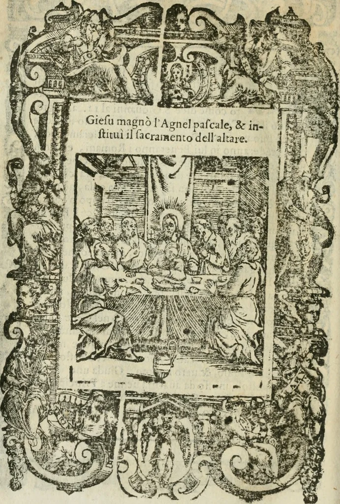 An illustration from Rosario della gloriosa Vergine Maria : con le stationi, & indulgentie delle chiese di Roma per tutto l'anno : di nuouo stampato, & ricorretto con nuoue & belle figure adornato, 1591, leaf 187