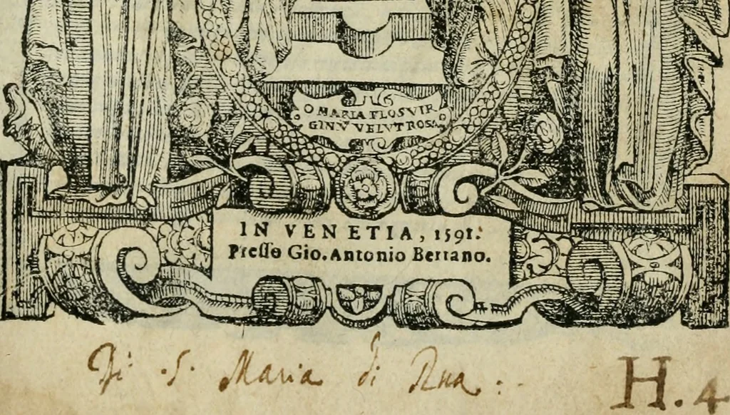 An illustration from Rosario della gloriosa Vergine Maria : con le stationi, & indulgentie delle chiese di Roma per tutto l'anno : di nuouo stampato, & ricorretto con nuoue & belle figure adornato, 1591, leaf 2