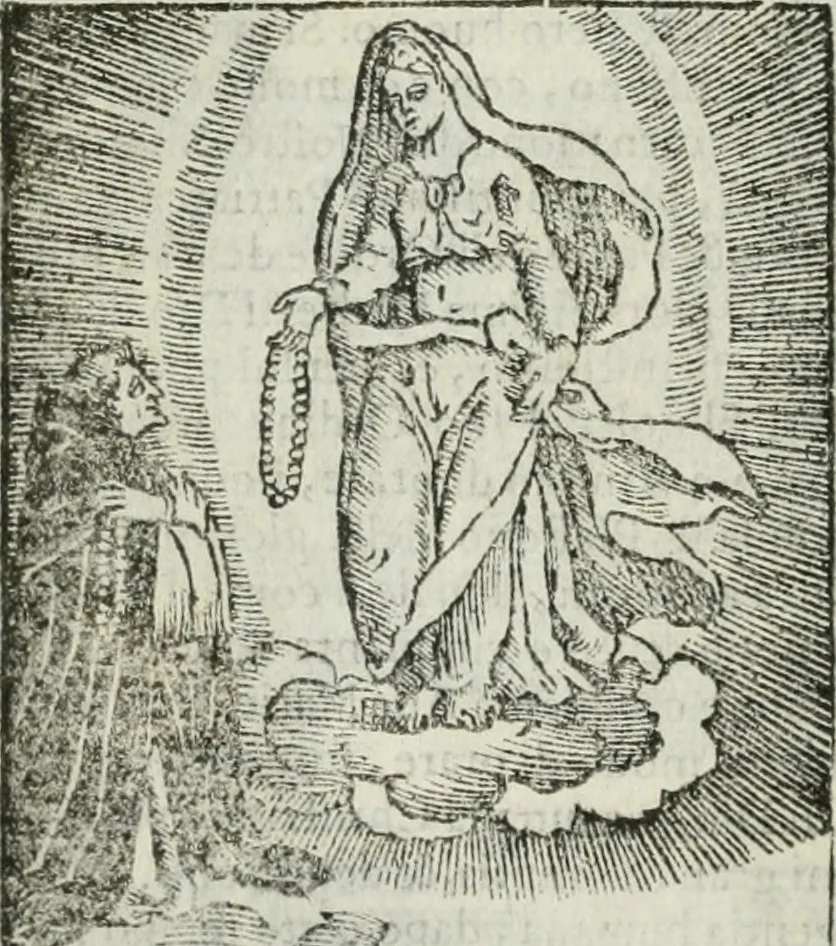 An illustration from Rosario della gloriosa Vergine Maria : con le stationi, & indulgentie delle chiese di Roma per tutto l'anno : di nuouo stampato, & ricorretto con nuoue & belle figure adornato, 1591, leaf 21
