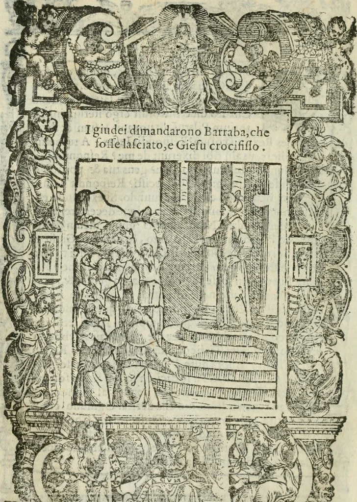 An illustration from Rosario della gloriosa Vergine Maria : con le stationi, & indulgentie delle chiese di Roma per tutto l'anno : di nuouo stampato, & ricorretto con nuoue & belle figure adornato, 1591, leaf 221