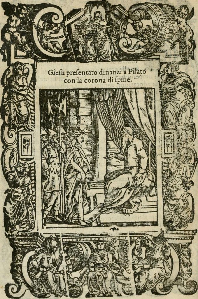 An illustration from Rosario della gloriosa Vergine Maria : con le stationi, & indulgentie delle chiese di Roma per tutto l'anno : di nuouo stampato, & ricorretto con nuoue & belle figure adornato, 1591, leaf 235