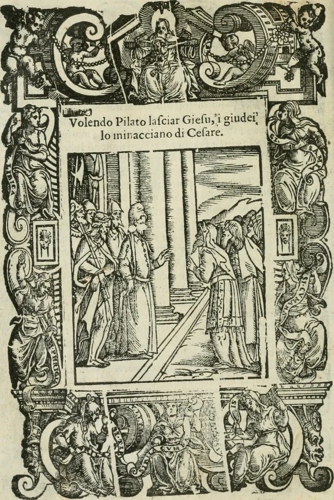 An illustration from Rosario della gloriosa Vergine Maria : con le stationi, & indulgentie delle chiese di Roma per tutto l'anno : di nuouo stampato, & ricorretto con nuoue & belle figure adornato, 1591, leaf 243