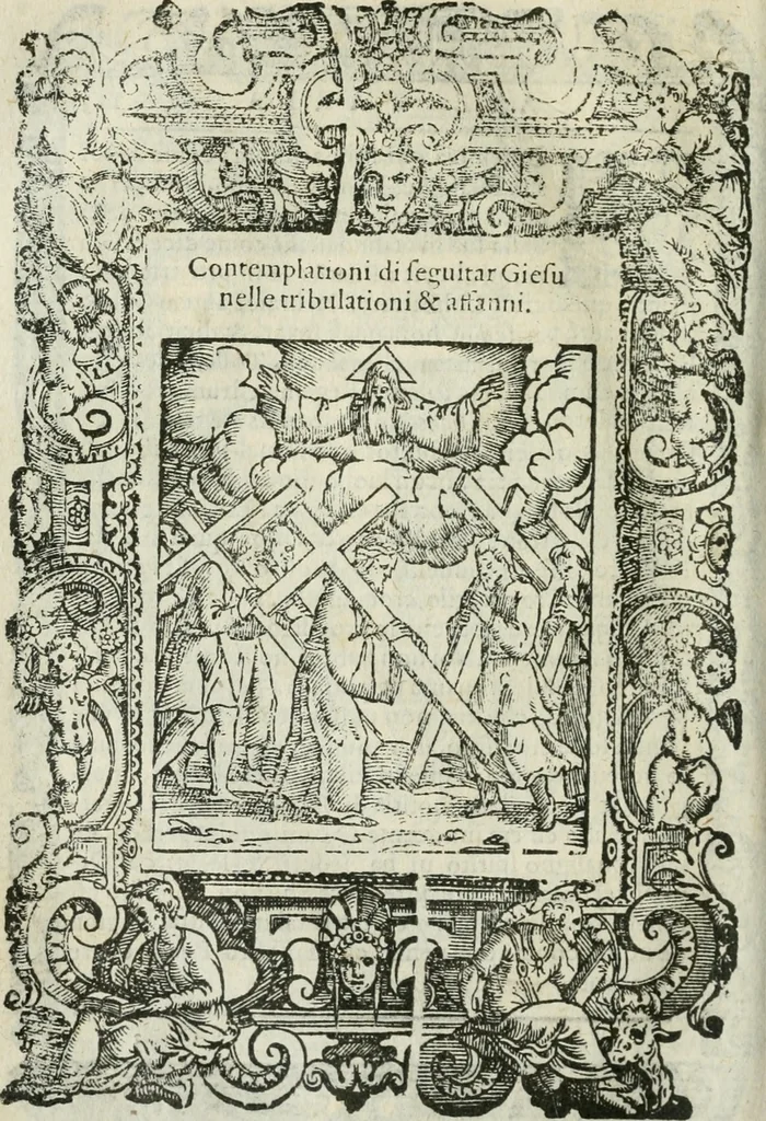 An illustration from Rosario della gloriosa Vergine Maria : con le stationi, & indulgentie delle chiese di Roma per tutto l'anno : di nuouo stampato, & ricorretto con nuoue & belle figure adornato, 1591, leaf 247