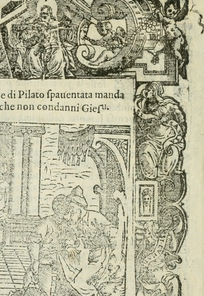 An illustration from Rosario della gloriosa Vergine Maria : con le stationi, & indulgentie delle chiese di Roma per tutto l'anno : di nuouo stampato, & ricorretto con nuoue & belle figure adornato, 1591, leaf 249