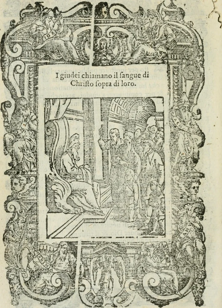 An illustration from Rosario della gloriosa Vergine Maria : con le stationi, & indulgentie delle chiese di Roma per tutto l'anno : di nuouo stampato, & ricorretto con nuoue & belle figure adornato, 1591, leaf 253